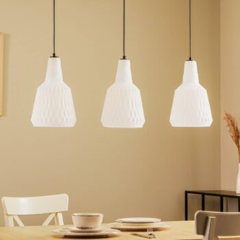 Závesné svietidlo Lindby Belarion, opál, 3 svetlá, sklo, Ø 23 cm