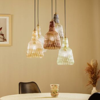 Závesné svietidlo Lindby Belarion, viacfarebné, 5 svetiel, Ø 65 cm