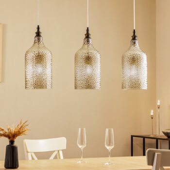 Závesné svietidlo Lindby Drakar, 3-svetelné, sivé, sklo, Ø 19,5 cm