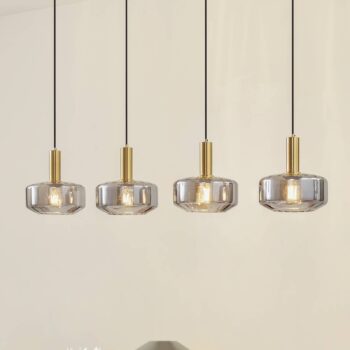 Závesné svietidlo Lindby Hildur, 4 svetlá, 118 cm, dymová sivá, sklo