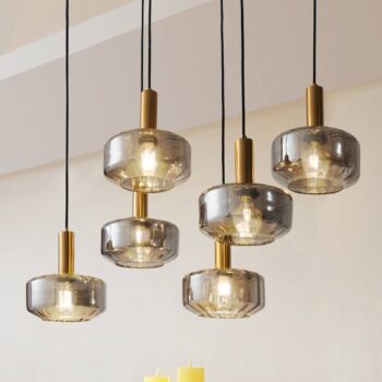 Závesné svietidlo Lindby Hildur, 6 svetiel, dymová sivá, sklo