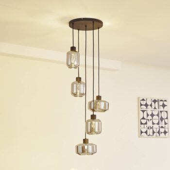 Závesné svietidlo Lindby Hildur, Ø 35 cm, dymovo sivá, sklo, E27