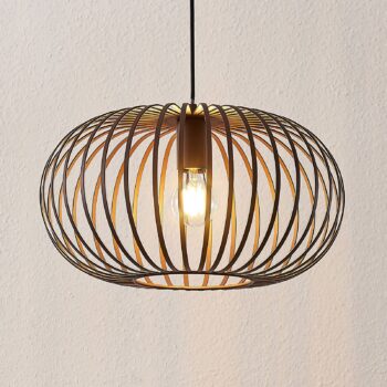 Závesné svietidlo Lindby Nahele, hnedá farba, kov, Ø 40 cm, E27