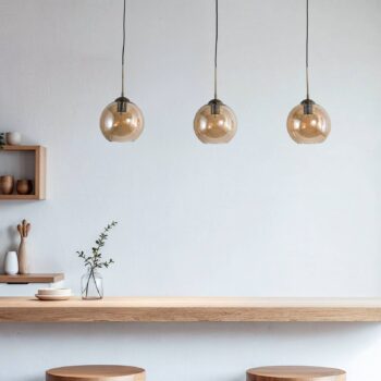 Závesné svietidlo Lindby Sofian, jantárová farba, sklo, 100 cm, 3 svetlá.