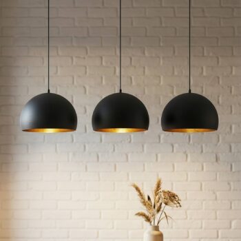 Závesné svietidlo Lindby Tarjei, dĺžka 120 cm, čierna/zlatá, kov