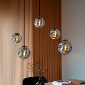 Závesné svietidlo Lindby Valentina, E27, výška 125,5 cm, sivé, sklo