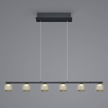 Závesné svietidlo Loft LED s dymovým sklom, šesť svetiel