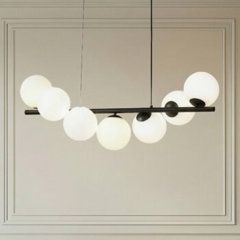 Závesné svietidlo Lucande Isandro, čierna / opál, 7 svetiel