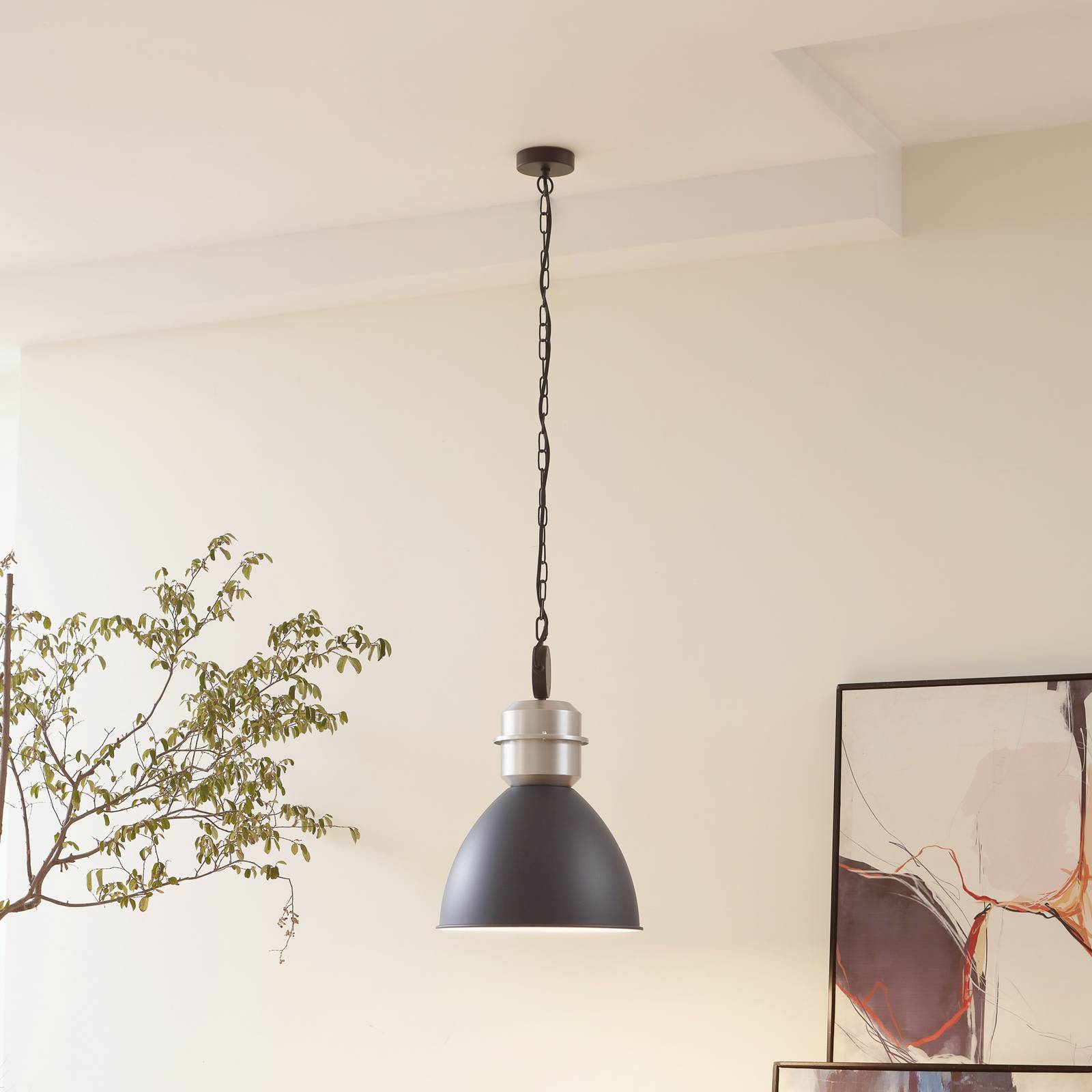 Závesné svietidlo Lucande Kaeloria, čierna/strieborná, hliník, Ø 35 cm Závesné svietidlo Lucande Kaeloria, čierna/strieborná, hliník, Ø 35 cm