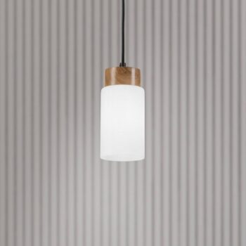 Závesné svietidlo Markus, opálové sklo/dubové drevo, Ø 9,5 cm, E27