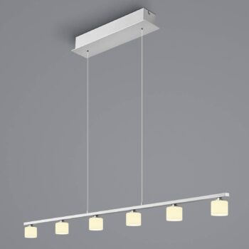 Závesné svietidlo Mila, nikel/opálové sklo, šesť svetiel