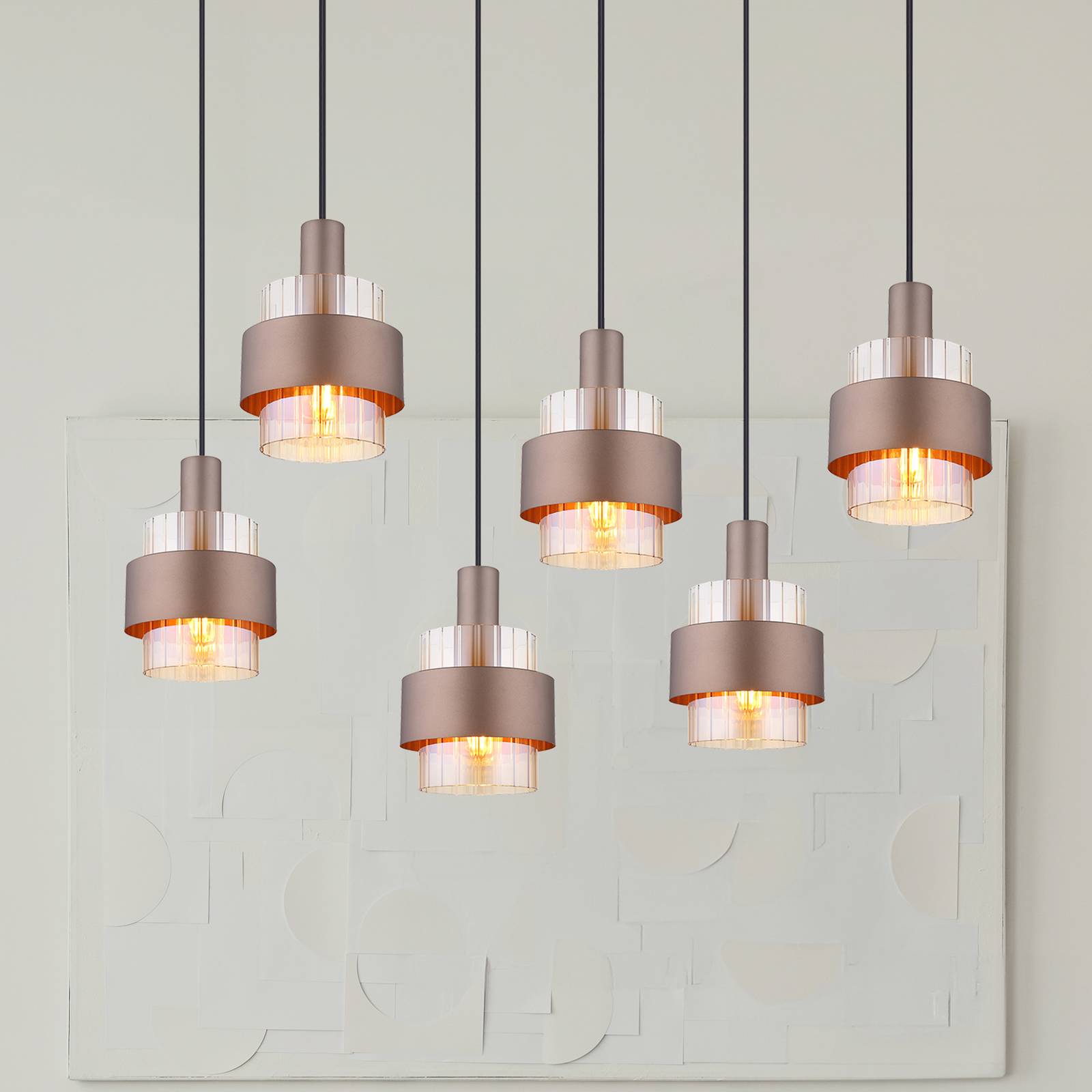 Závesné svietidlo Milley, dĺžka 96 cm, bronzová farba, 6-pl. kov Závesné svietidlo Milley, dĺžka 96 cm, bronzová farba, 6-pl. kov