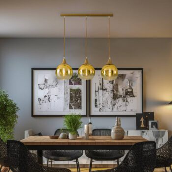 Závesné svietidlo Monte, 3-plameňové, tyč, zlaté