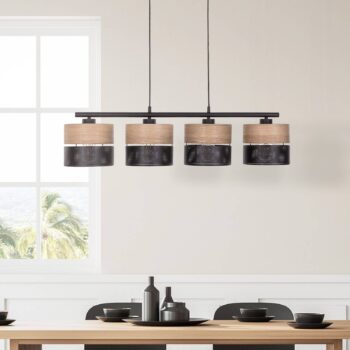 Závesné svietidlo Nicol, čierna/drevený efekt, 94x20 cm 4 svetlá 4 x E27
