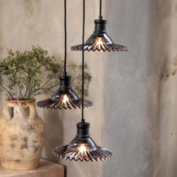 Závesné svietidlo Novia, čierne, dymové sklo, 3 svetlá, Ø 22 cm