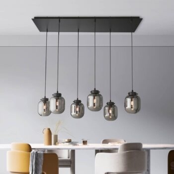 Závesné svietidlo Regi zo skla, dymová sivá, 6-pl.