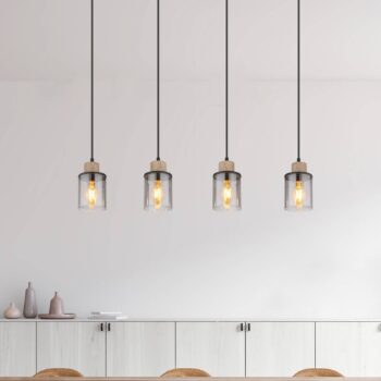 Závesné svietidlo Reid, 4-plameňové, čierna/dymová