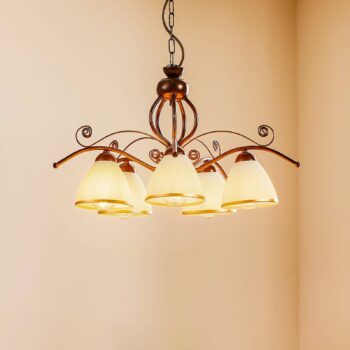 Závesné svietidlo Roma v bielej a hnedej farbe, 5-plameňové