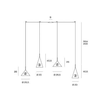 Závesné svietidlo Samoi, 4 svetlá, kov, čierna, decentralizované