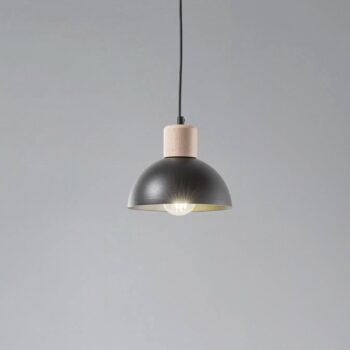 Závesné svietidlo Seco, Ø 18 cm, čierna farba, kov/drevo