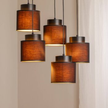 Závesné svietidlo Soho valcovité okrúhle 5-pl. čierne/zlaté