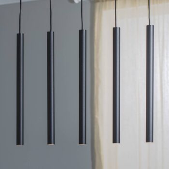 Závesné svietidlo Sone, baldachýn hranatý, 5-pl., čierne