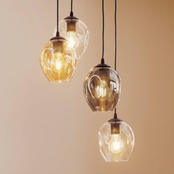 Závesné svietidlo Starla okrúhle 4-pl. grafit/ambra/číre