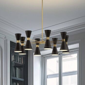 Závesné svietidlo Stilnovo Megafono, Ø 100 cm, čierna, 16-ramenná.