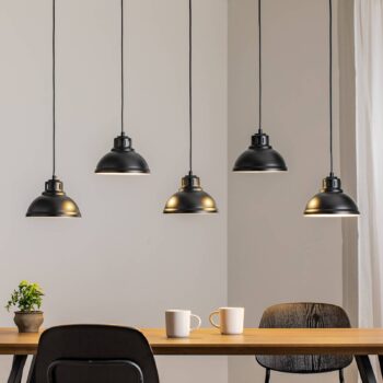 Závesné svietidlo Sven, päť svetiel, čierna farba, oceľ, E27