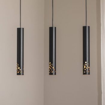 Závesné svietidlo Tibia, s tromi žiarovkami, dlhé, čierne, oceľ, GU10