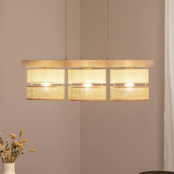 Závesné svietidlo Treeon, 3-pl., drevo, juta, prírodná farba/ecru