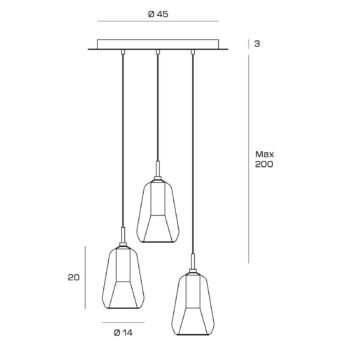 Závesné svietidlo X-Ray bronzová/zlatá farba 3 svetlá z okrúhleho skla