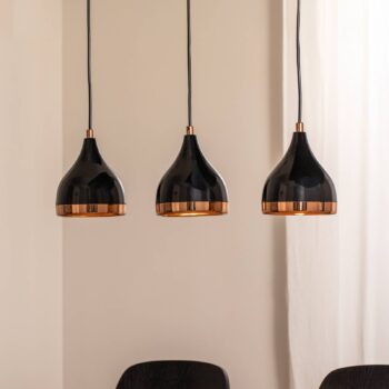 Závesné svietidlo Yildo, dĺžka 65 cm, čierna/meď, kov