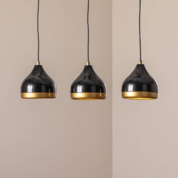 Závesné svietidlo Yildo, lineárne, 3-pl., čierne/zlaté, kov