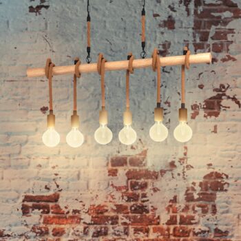 Závesné svietidlo Youngstown, dĺžka 100 cm, čierna/hnedá farba, 6 svetiel.