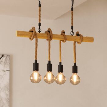 Závesné svietidlo Youngstown, dĺžka 70 cm, čierna/hnedá farba, 4 svetlá.