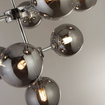 Závesné svietidlo Zarath, dymovo šedá, sklo, 9-pl., Ø 49 cm