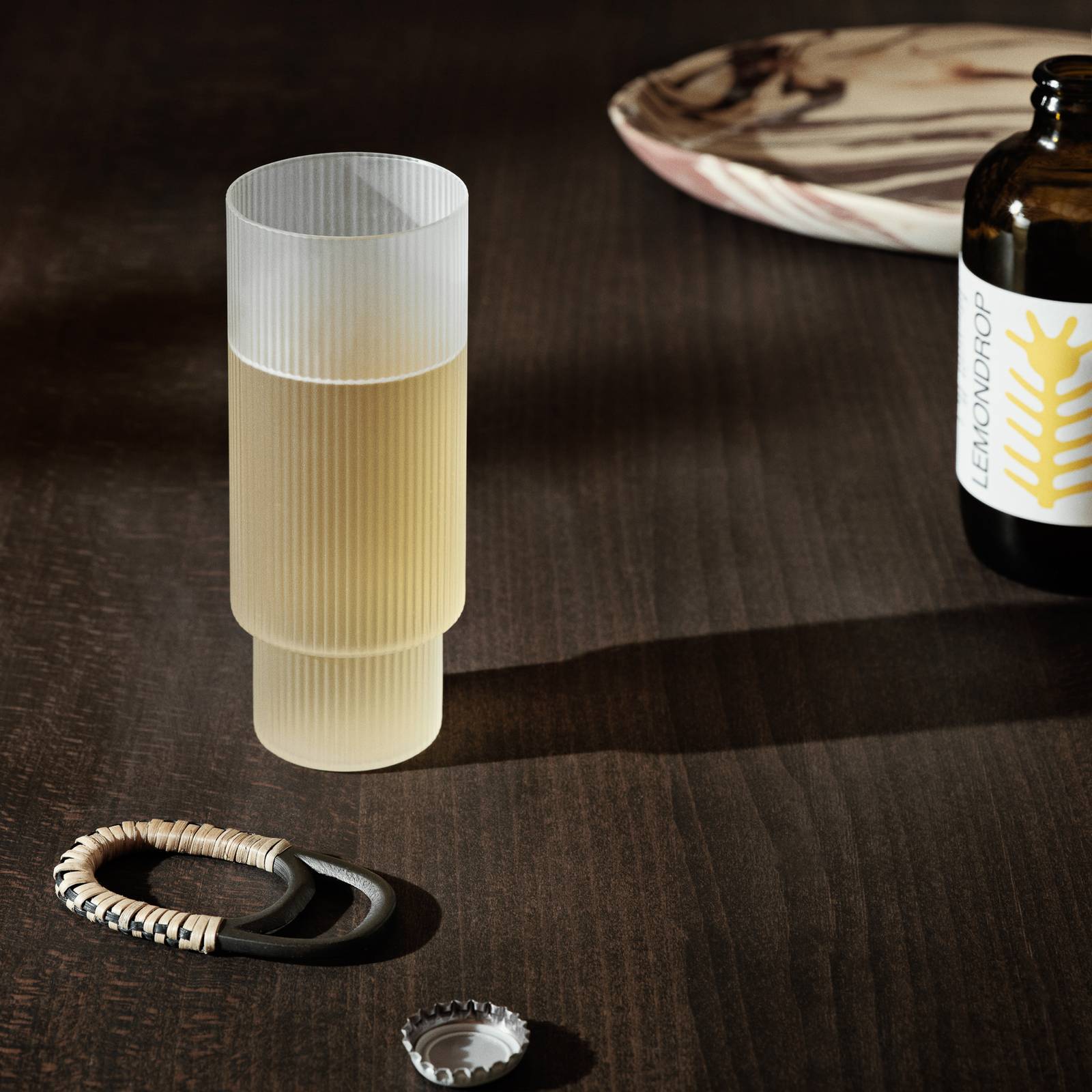 ferm LIVING Longdrink pohár Ripple, biely, 300 ml, sklo, sada 4 ks ferm LIVING Longdrink pohár Ripple, biely, 300 ml, sklo, sada 4 ks