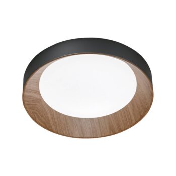 stropné LED svetlo Arka, Ø 40 cm, čierna/drevený vzhľad, kov CCT